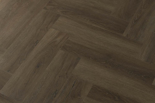 Spectra Luxury Rigid Core Click Vinyl Rich Chocolate Brown Herringbone Built-in Underlay