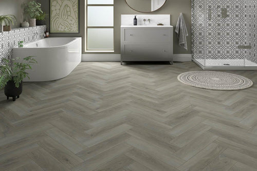 Spectra Luxury Rigid Core Click Vinyl Soft Pebble Grey Herringbone Built-in Underlay