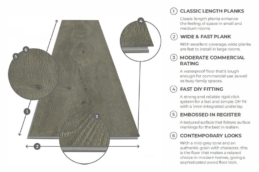 Spectra Luxury Rigid Core Click Vinyl Shadow Grey Plank Built-in Underlay