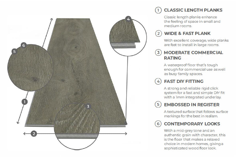 Spectra Luxury Rigid Core Click Vinyl Flooring Shadow Grey Plank