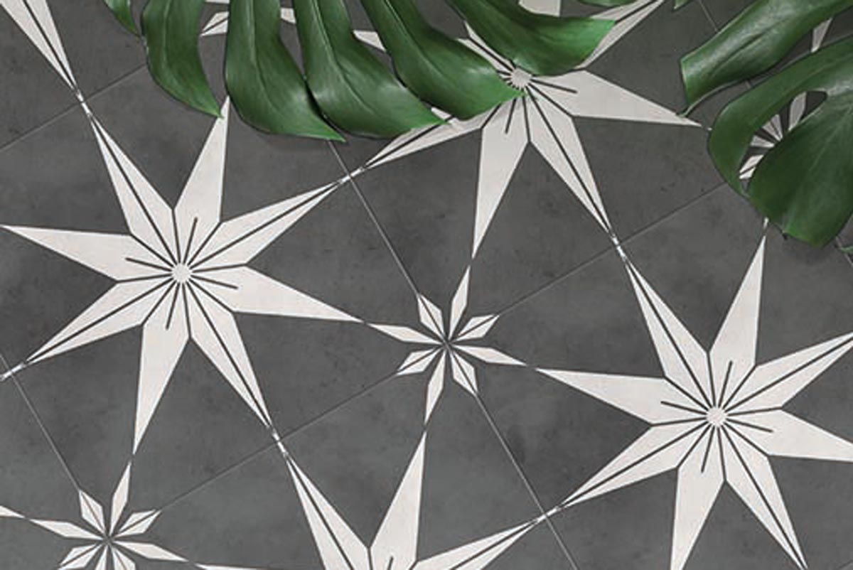 Alessia Patterned Dark Grey Star Porcelain Tile