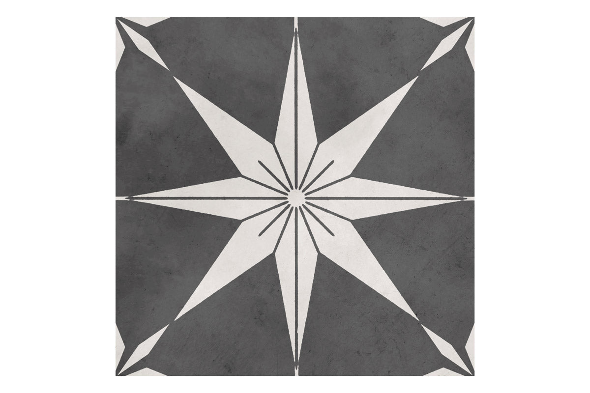 Alessia Patterned Dark Grey Star Porcelain Tile