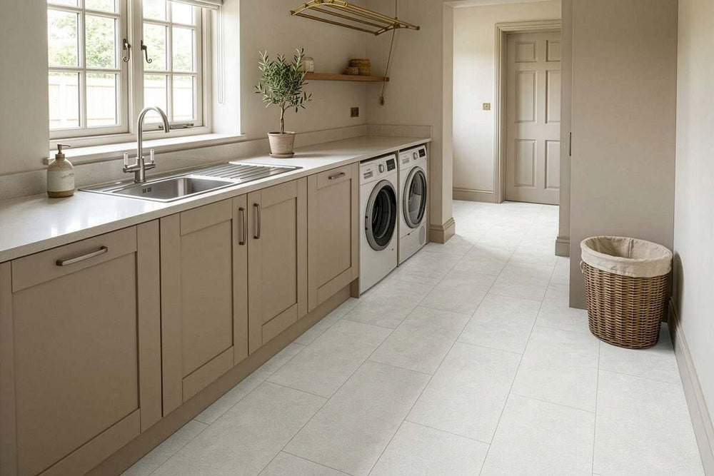 Spectra Luxury Gluedown Vinyl Flooring Chalkstone White Tile