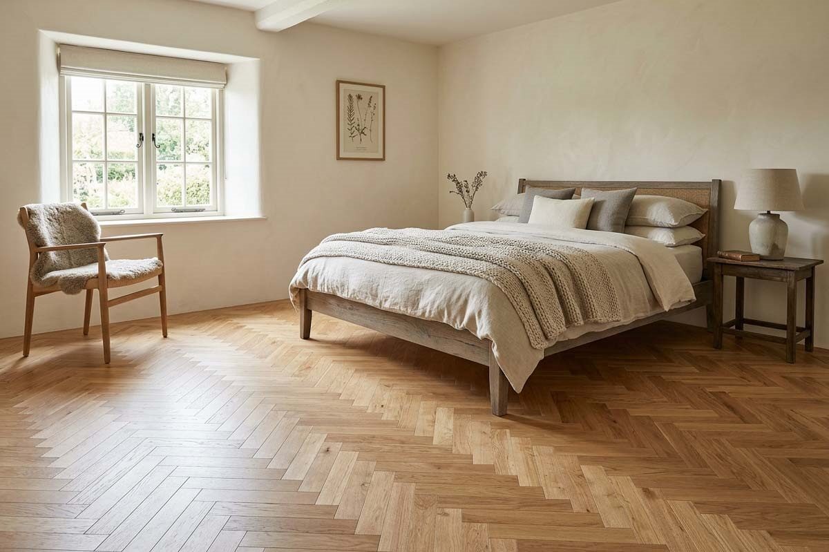 Home Choice Engineered Rustic Oak Herringbone 10mm x 90mm Natural UV Lacquered