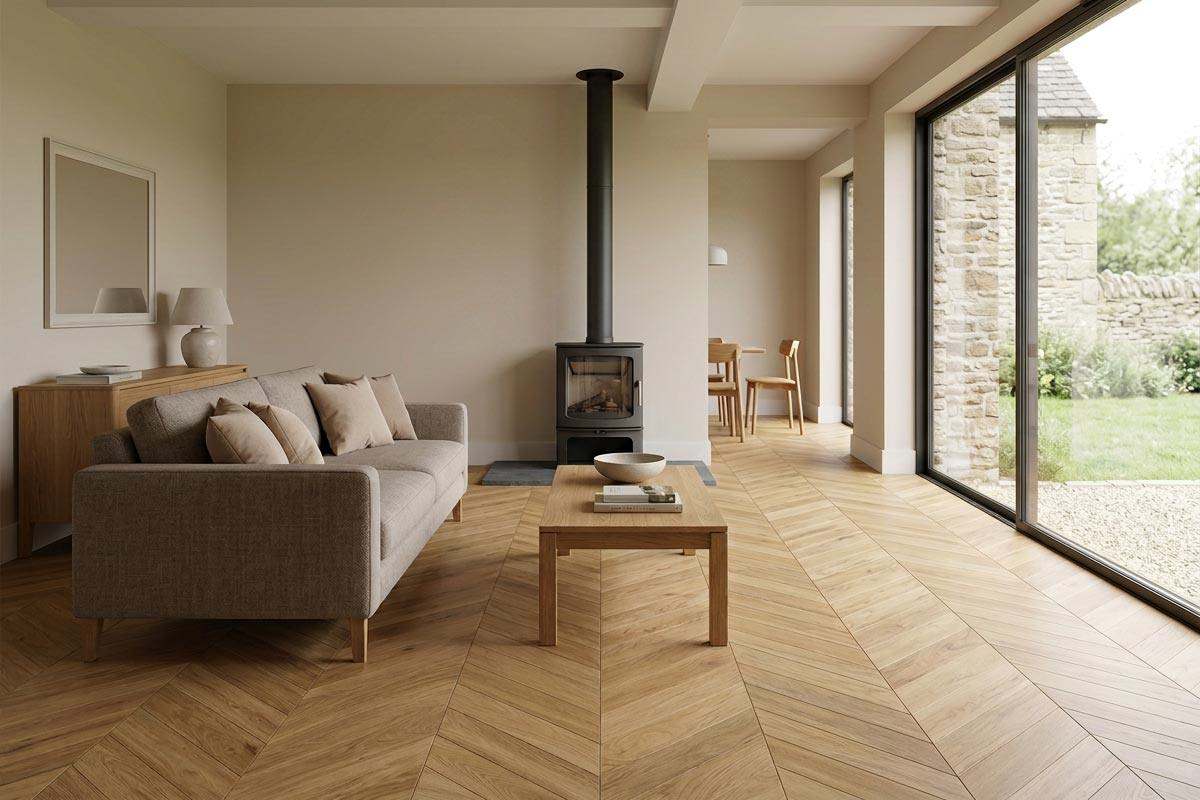 Galleria Professional Engineered Rustic Oak Chevron 14mm x 90mm Natural Brushed UV Oiled