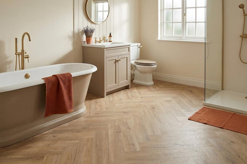 Spectra Luxury Acoustic Rigid Core Click Vinyl Flooring Latte Oak Herringbone Built-In Underlay