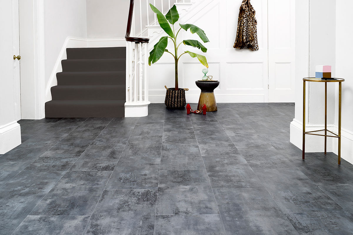 Spectra Dark Grey Stone Tile Luxury Glue Down Vinyl Flooring Spectra Dark Grey Stone Tile Luxury, Dark Grey Vinyl Flooring Tiles