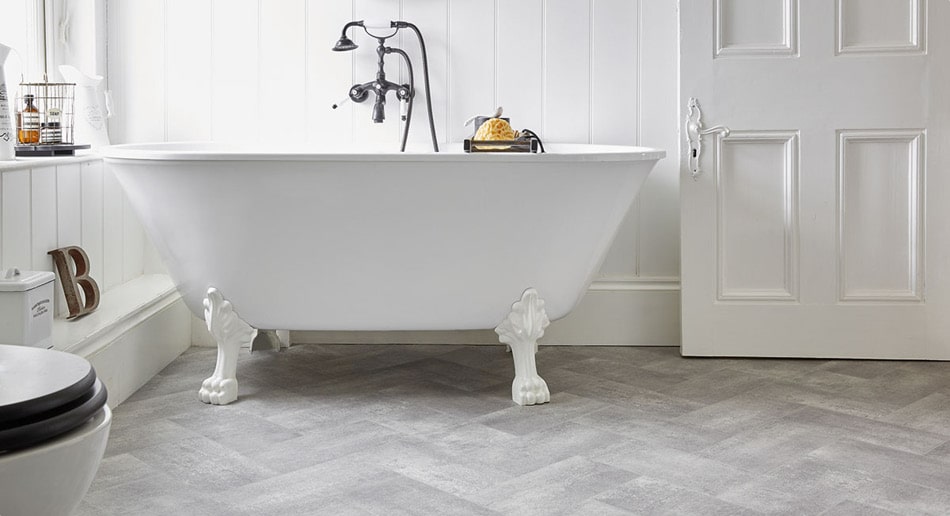 Siler sheet vinyl flooring white bathroom roomset